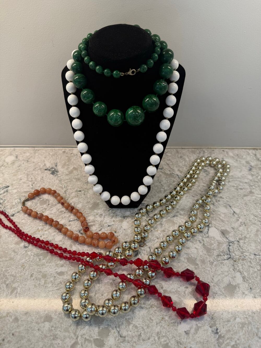 Collection of 5 Vintage Costume Jewelry Beaded Layering Necklaces JL